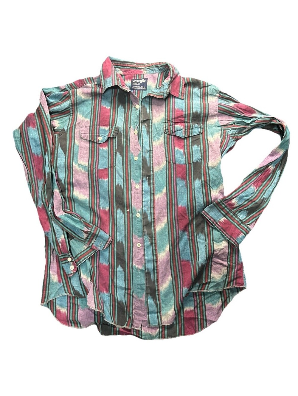 Vintage Wrangler Western Button Up Southwestern Aztec Stripe Shirt Large Tall